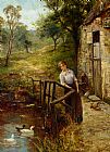 Famous Pond Paintings - Young Lady at the Mill Pond